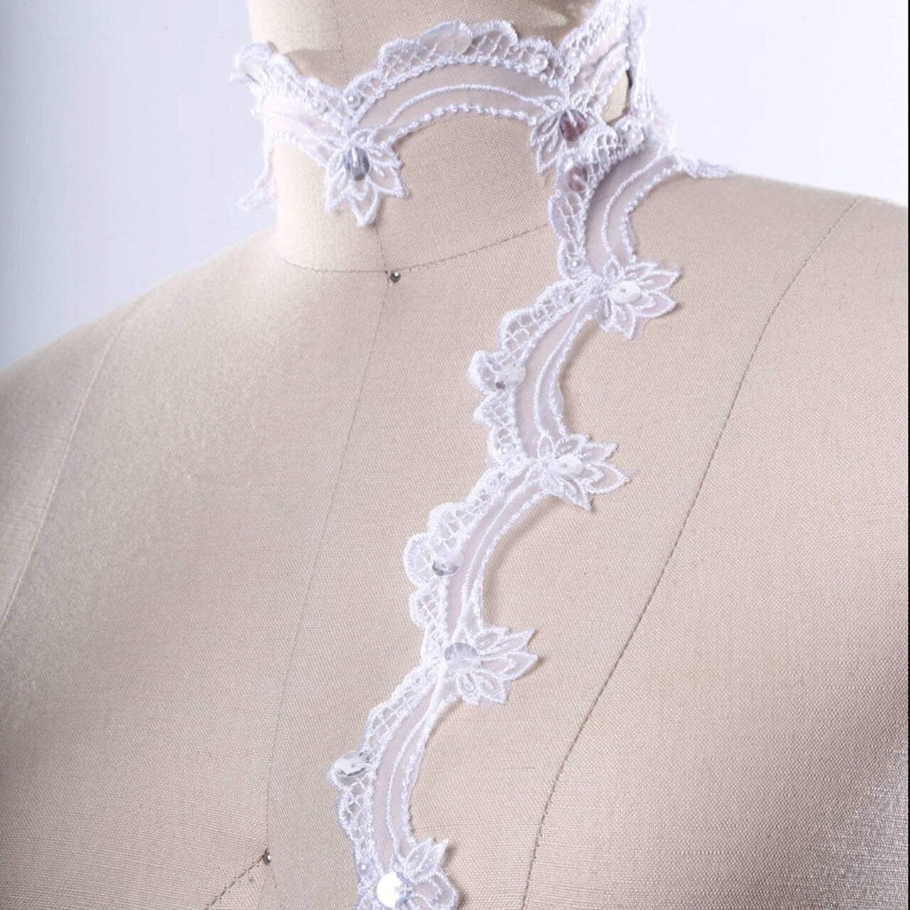 1 Yard 1 Inch White Sequined Polyester Bridal Flower Lace Trim